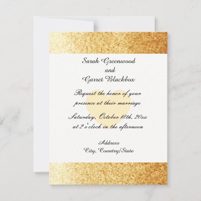 Convite de Casamento com Brilho Falso Dourado (Frente)