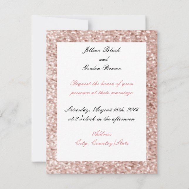 Convite de Casamento com Brilho Falso Rosa Bege (Frente)