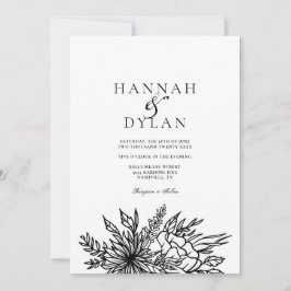 Convite de Casamento com Buquê Botânico Desenhado 