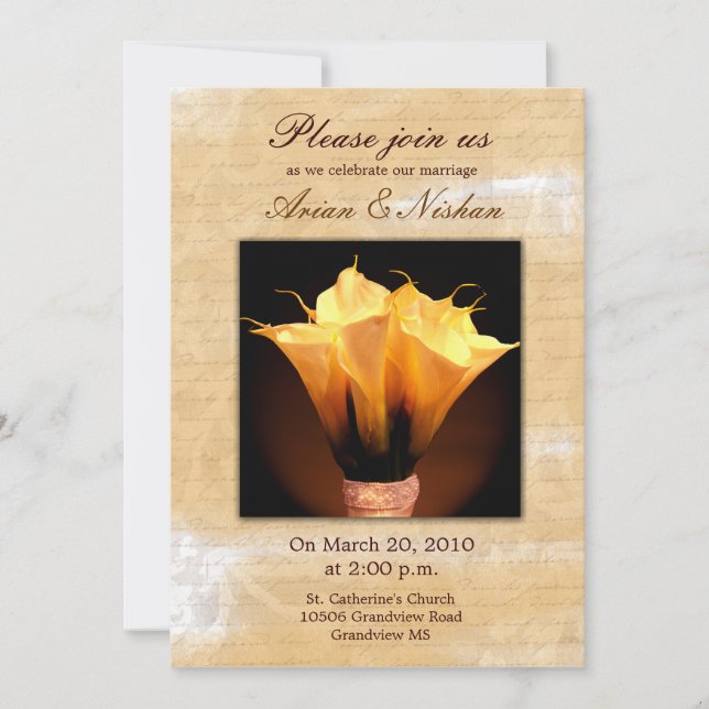 Convite de casamento com buquê de calla Lily (Frente)