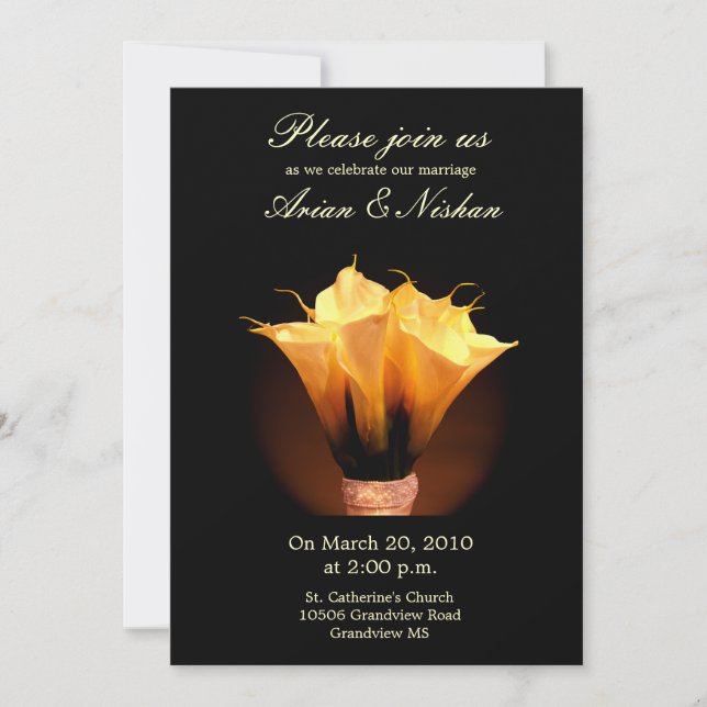 Convite de casamento com buquê de calla Lily (Frente)