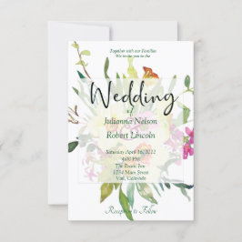 Convite de casamento com buquê de narcisos da prim