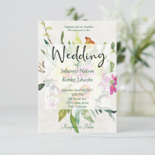Convite de casamento com buquê de narcisos da prim