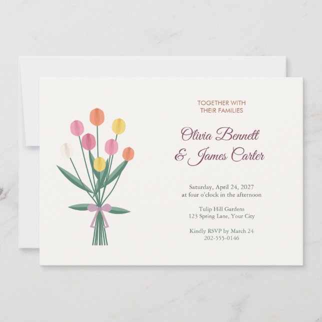 Convite de Casamento com Buquê de Tulipas da Prima (Frente)