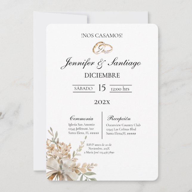 Convite de casamento com buquê e aliança (Frente)