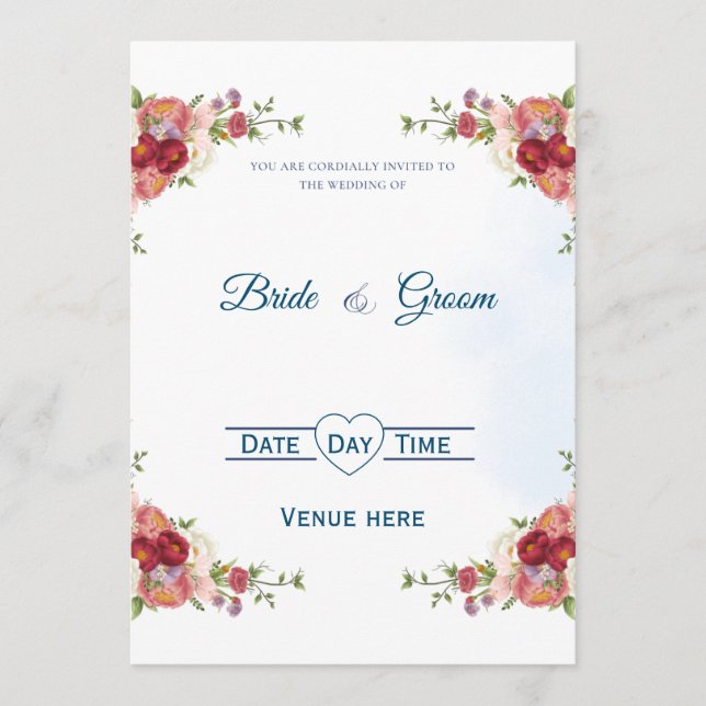 Convite de Casamento com Buquê Floral Elegante (Frente)