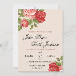Convite de Casamento com Caligrafia de Rosas Verme