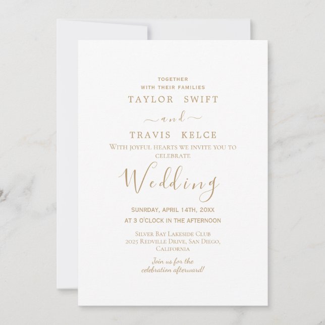 Convite de Casamento com Caligrafia Dourada (Frente)