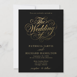 Convite de Casamento com Caligrafia Elegante Ouro 