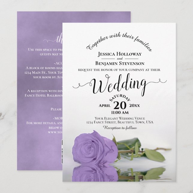 Convite de Casamento com Caligrafia Elegante Rosa  (Frente/Verso)
