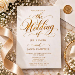 Convite de Casamento com Caligrafia em Dourado Ele