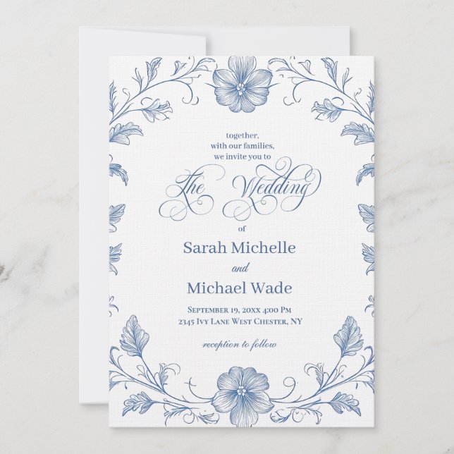 Convite de Casamento com Caligrafia Francesa Vinta (Frente)