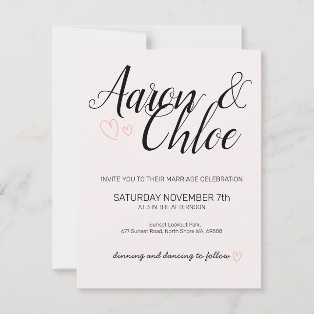 Convite de Casamento com Caligrafia Minimalista De (Frente)