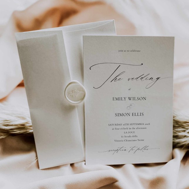 Convite de Casamento com Caligrafia Moderna e Deli (modern minimalist calligraphy wedding invitation, dainty script wedding invite, classic simple)