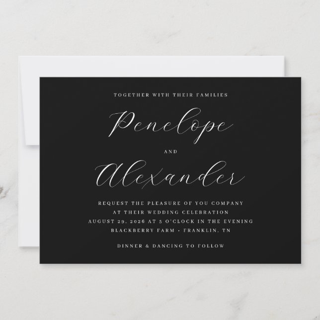 Convite de Casamento com Caligrafia Preta Elegante (Frente)