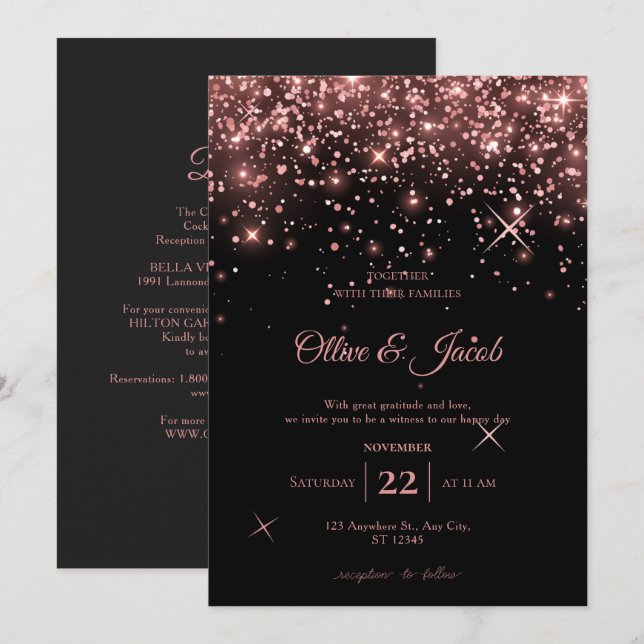 Convite de Casamento com Caligrafia Rosa Elegante  (Frente/Verso)
