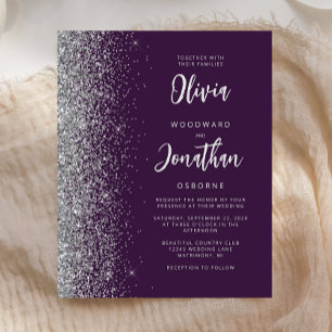 Convite de Casamento com Caligrafia Roxa Prata Orç