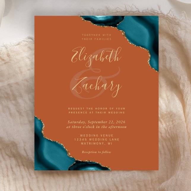 Convite de Casamento com Cantos de Ágata Teal Dour (Criador carregado)