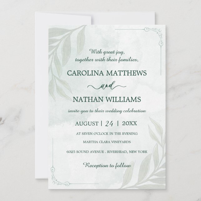 Convite de Casamento com Cantos Florais Simples e  (Frente)