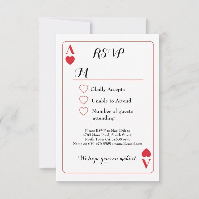 Convite de casamento com carta de baralho RSVP Ás  (Frente)