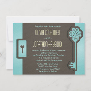 Convite de casamento com chave mestra e fechadura