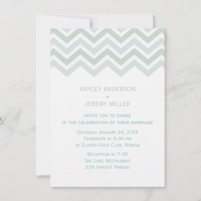 Convite de Casamento com Chevron Azul e Verde (Frente)