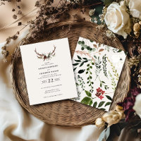 convite de casamento com chifres de veado florais