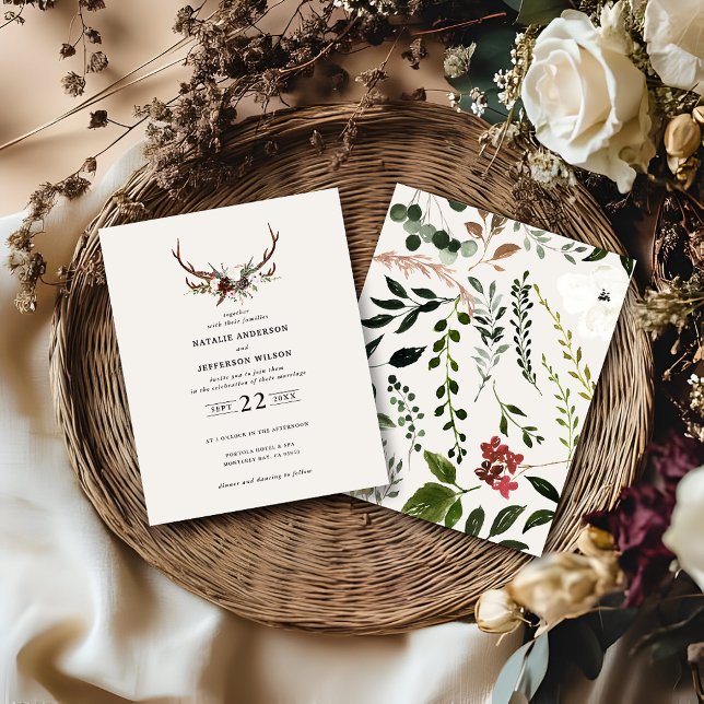 convite de casamento com chifres de veado florais  (Criador carregado)