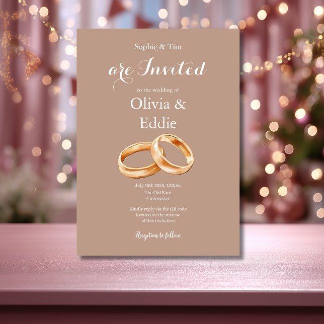 Convite de Casamento com Código QR Alianças de Cas (Criador carregado)