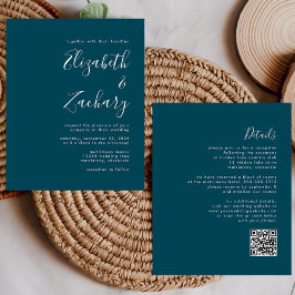 Convite de Casamento com Código QR Azul Teal Orçam