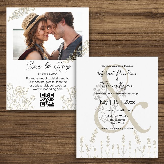 convite de casamento com código qr botânico minima (Criador carregado)