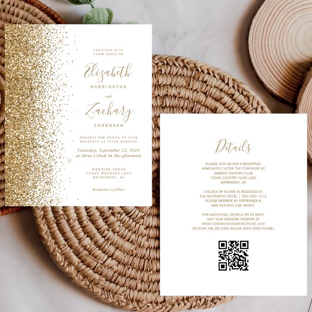 Convite de Casamento com Código QR Branco Brilho D (Criador carregado)