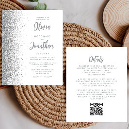 Convite de Casamento com Código QR Brilho Prata Br