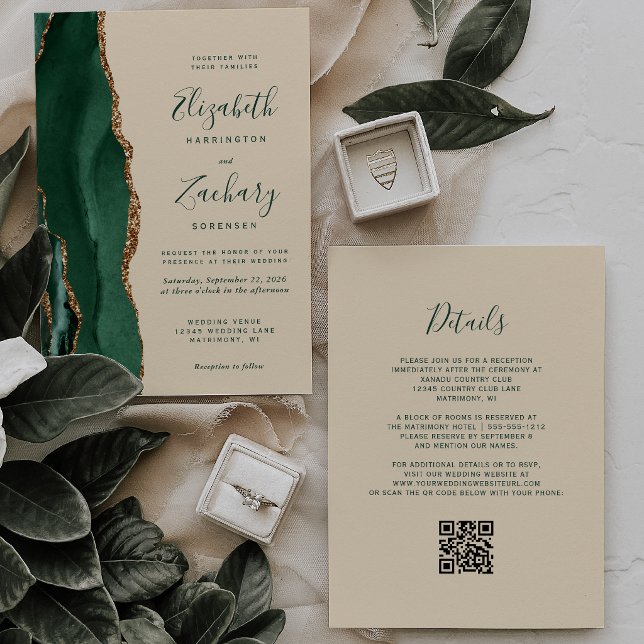 Convite de Casamento com Código QR Champagne Ágata (Criador carregado)