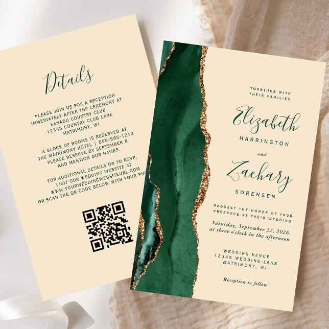 Convite de Casamento com Código QR Champagne Ágata (Criador carregado)