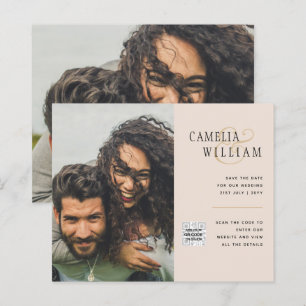 Convite de Casamento com Código QR Champagne Blush