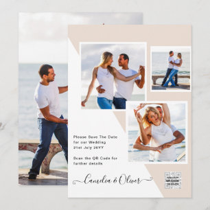 Convite de Casamento com Código QR Champagne Blush
