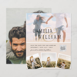 Convite de Casamento com Código QR Champagne Blush