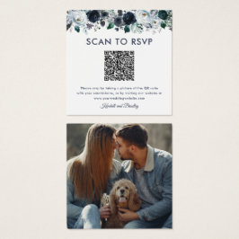 Convite de Casamento com Código QR de Floral Azul 