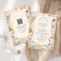 Convite de Casamento com Código QR de Flores Silve
