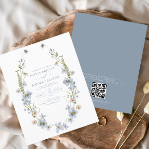 Convite de Casamento com Código QR de Flores Silve