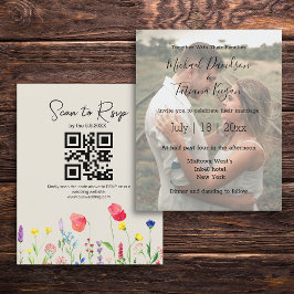 convite de casamento com código qr de flores silve