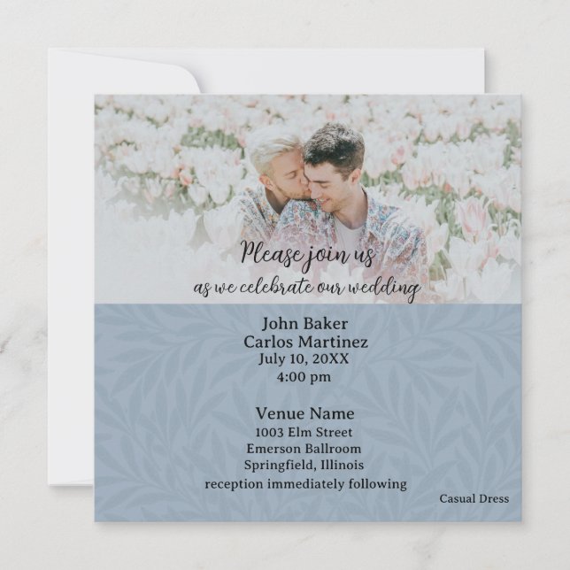 Convite de Casamento com Código QR de Foto Azul Ca (Frente)