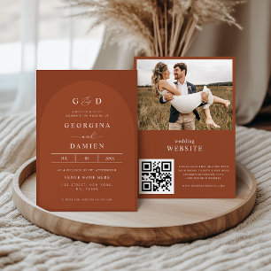 Convite de Casamento com Código QR de Foto Boho Te