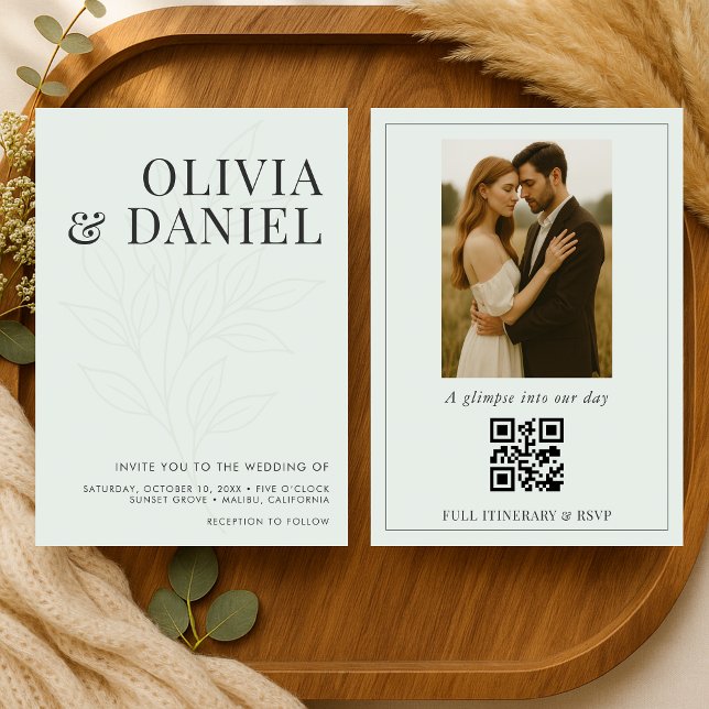 Convite de Casamento com Código QR de Foto Botânic (Criador carregado)