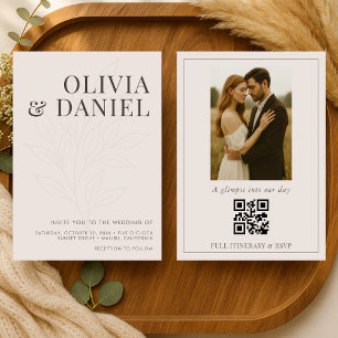 Convite de Casamento com Código QR de Foto Botânic