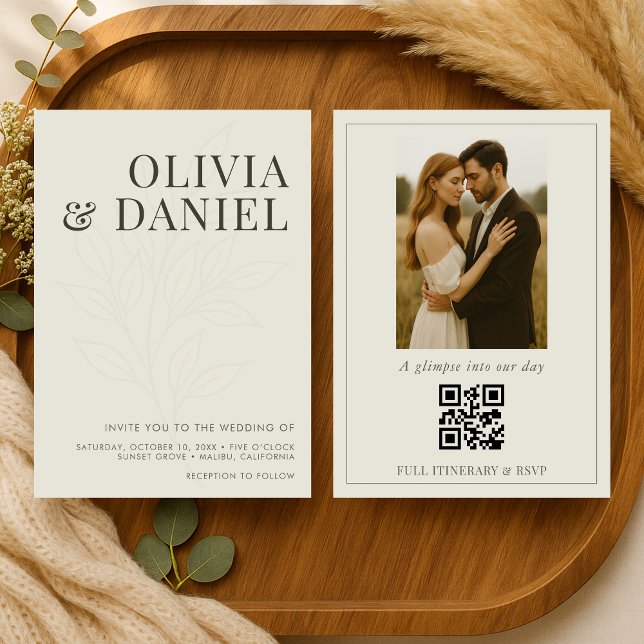 Convite de Casamento com Código QR de Foto Botânic (Criador carregado)