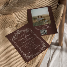 Convite de Casamento com Código QR de Foto de Café