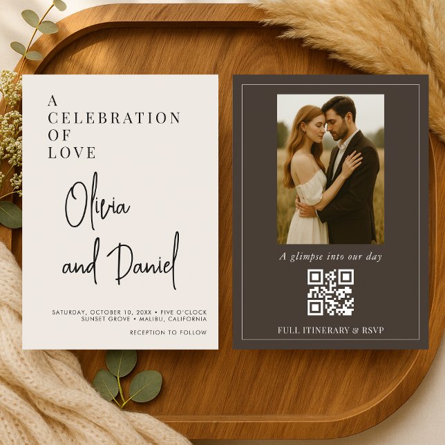 Convite de Casamento com Código QR de Foto em Letr (Criador carregado)