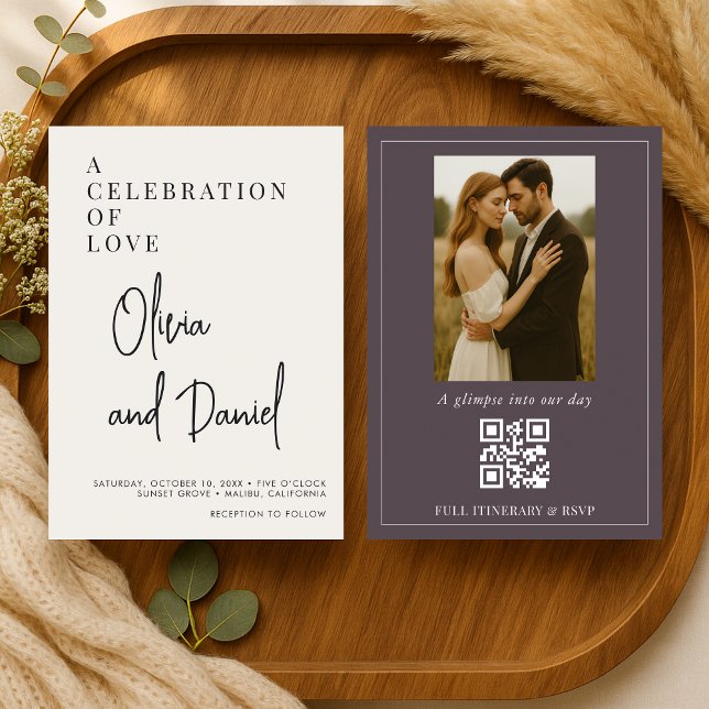 Convite de Casamento com Código QR de Foto em Letr (Criador carregado)